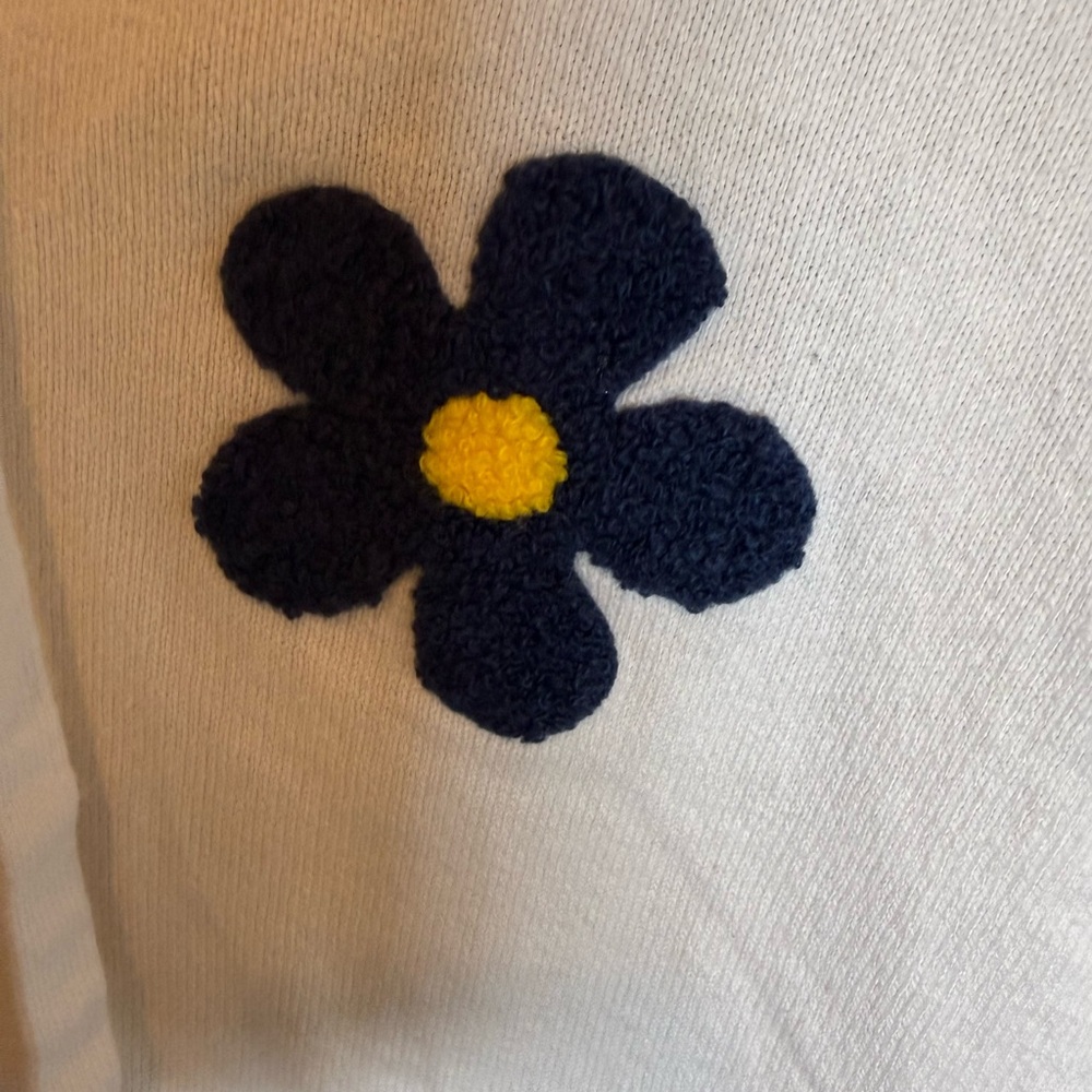 White Floral Appliqué Hoodie Sweater - Casual Pullover - Picture 3 of 6